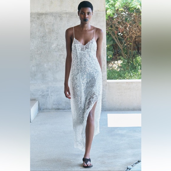 ZARA SEQUIN SLIP DRESS - Picture 1 of 15